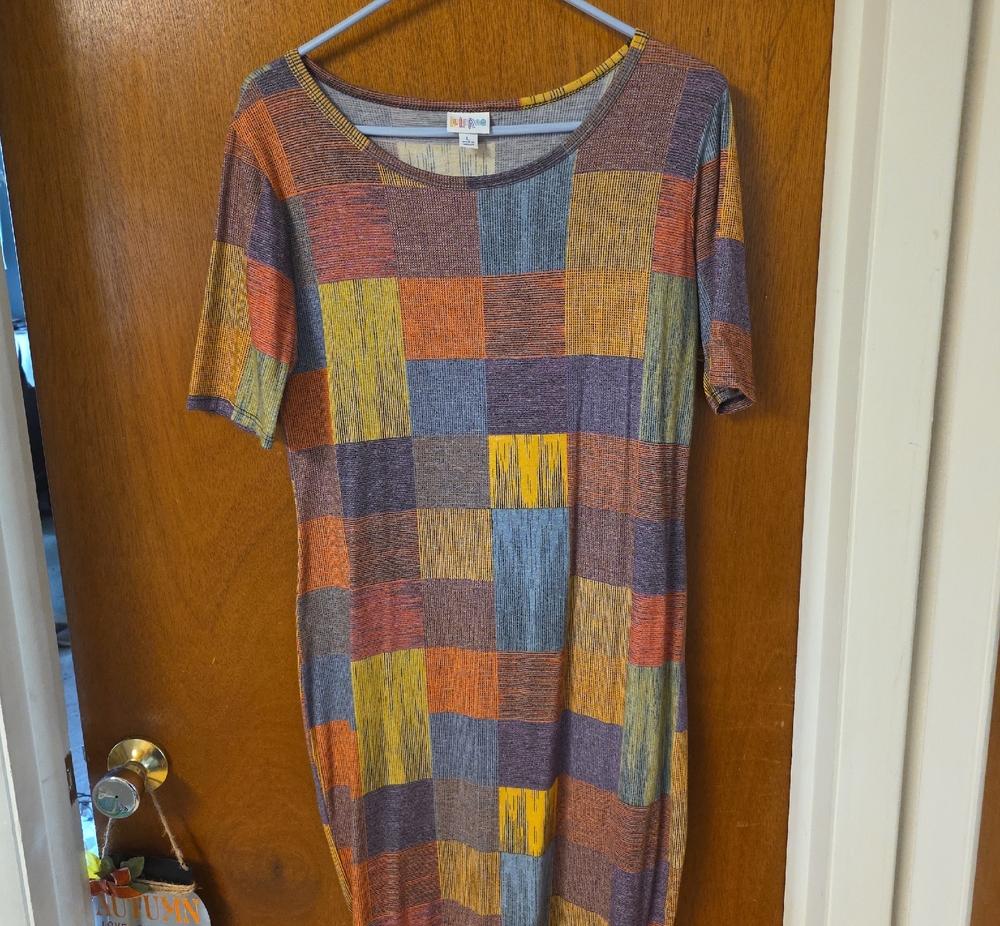 LuLaRoe "Julia" Colorblock Knit T-Shirt Dress in Multi Colors